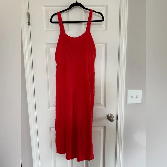 Cynthia Rowley Vibrant Red Midi Linen Jumpsuit